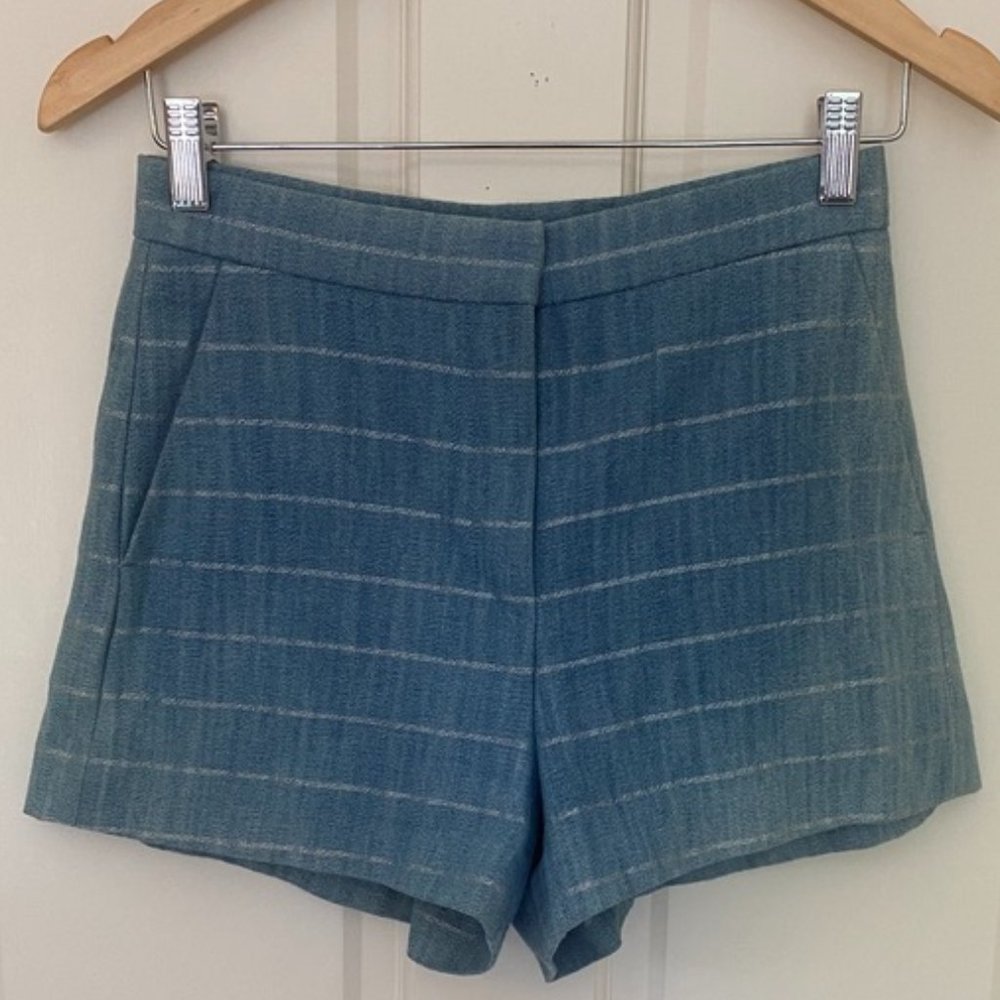 Sandro Blue and White Striped Cotton Denim Shorts W/Pockets Sz 36/XS